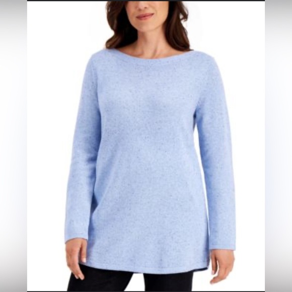 Karan Scott NWT Nep Curve Hem Tunic Light Blue Sweater Created for Macys - Picture 1 of 6